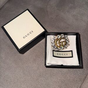 Gucci Marmont Gold and Silver Crystal Brooch